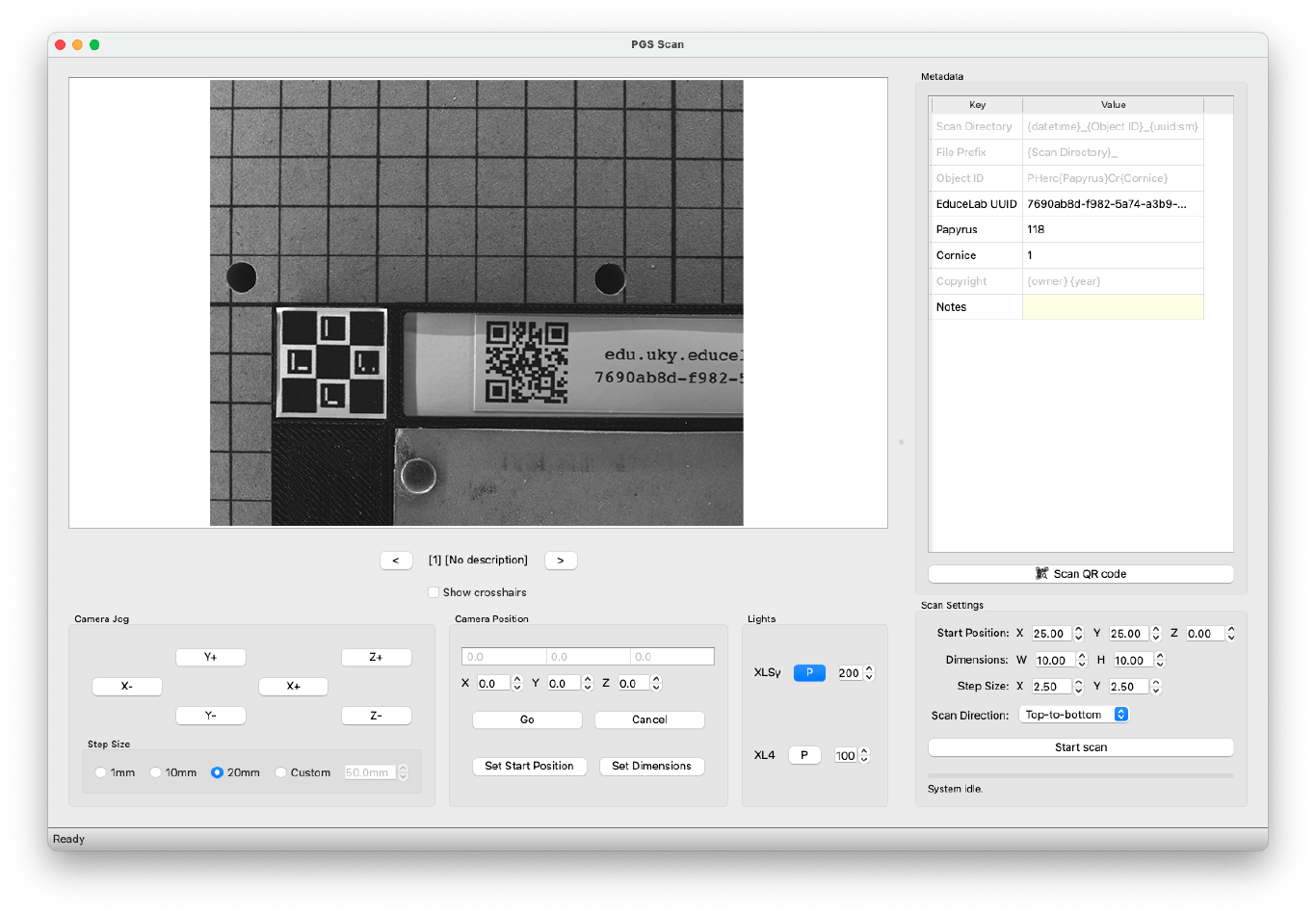 The PGS Scan control software
