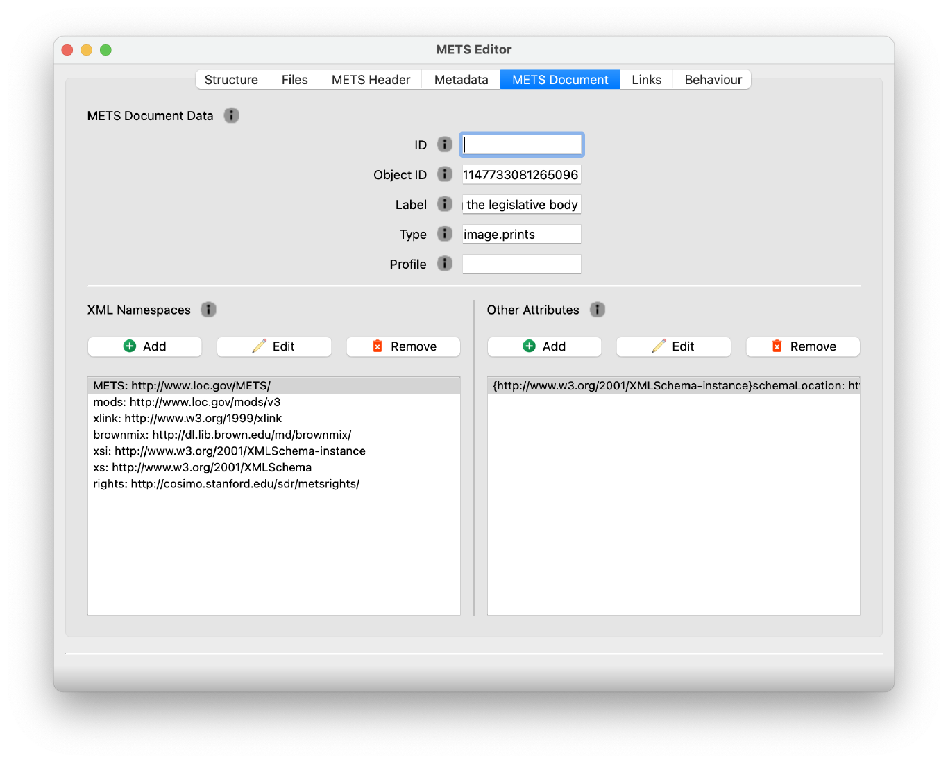 Adding METS document data
